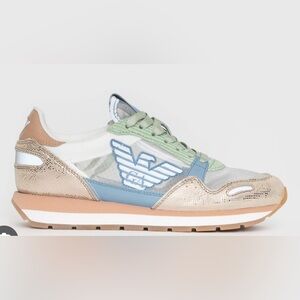 Emporio Armani Women's Sneakers - Silver and Blue - see through